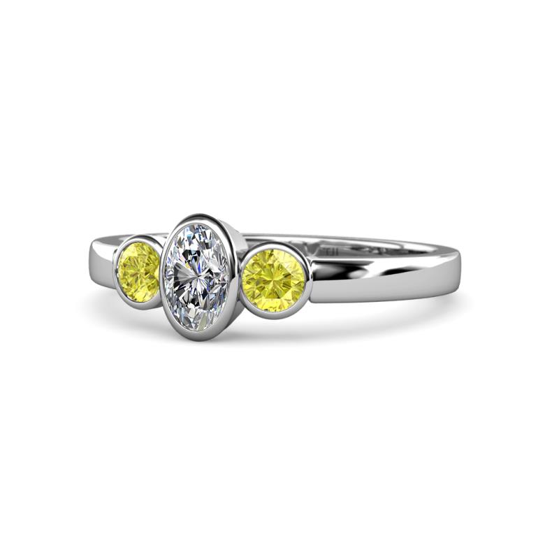 Caron 0.70 ctw Natural GIA Certified Diamond Oval Shape (6x4 mm) and Side Yellow Diamond Three Stone Ring  
