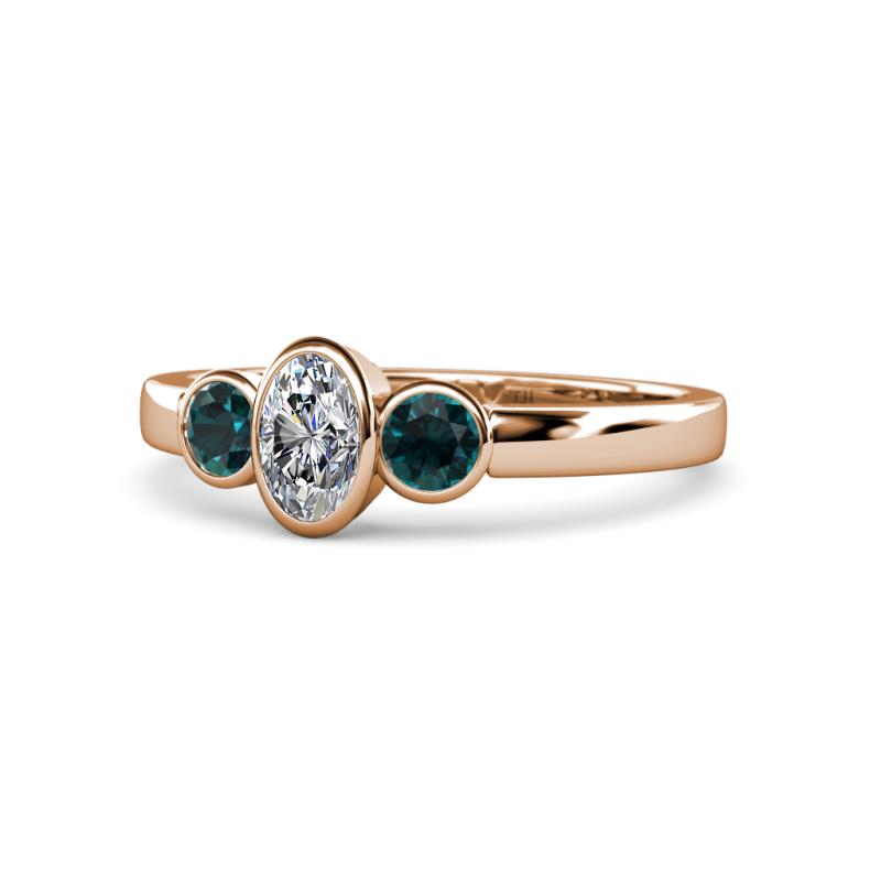 Caron 0.68 ctw Natural GIA Certified Diamond Oval Shape (6x4 mm) and Side London Blue Topaz Three Stone Ring  