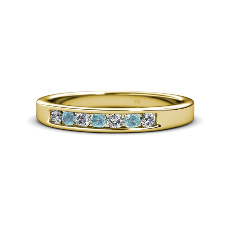 Kathiryn 2.70 mm Aquamarine and Diamond 7 Stone Wedding Band 