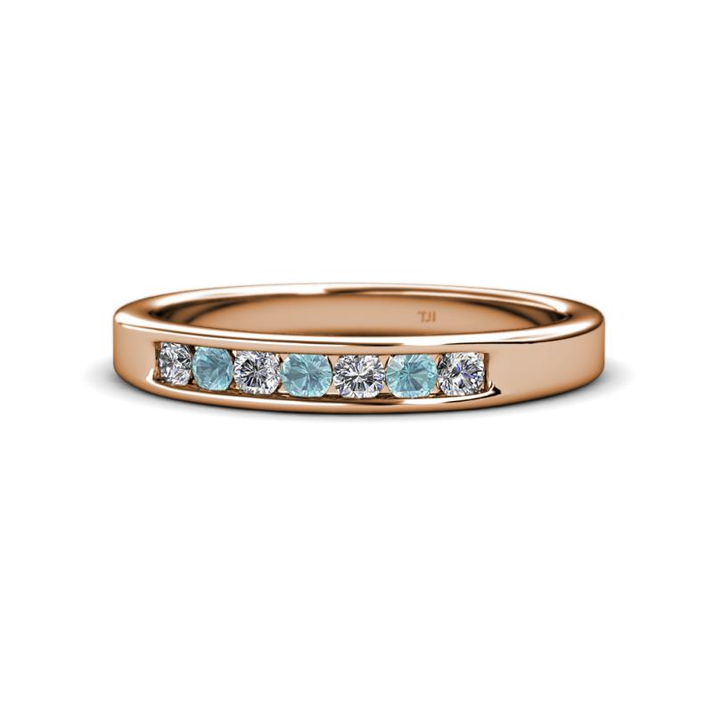 Kathiryn 2.70 mm Aquamarine and Diamond 7 Stone Wedding Band 