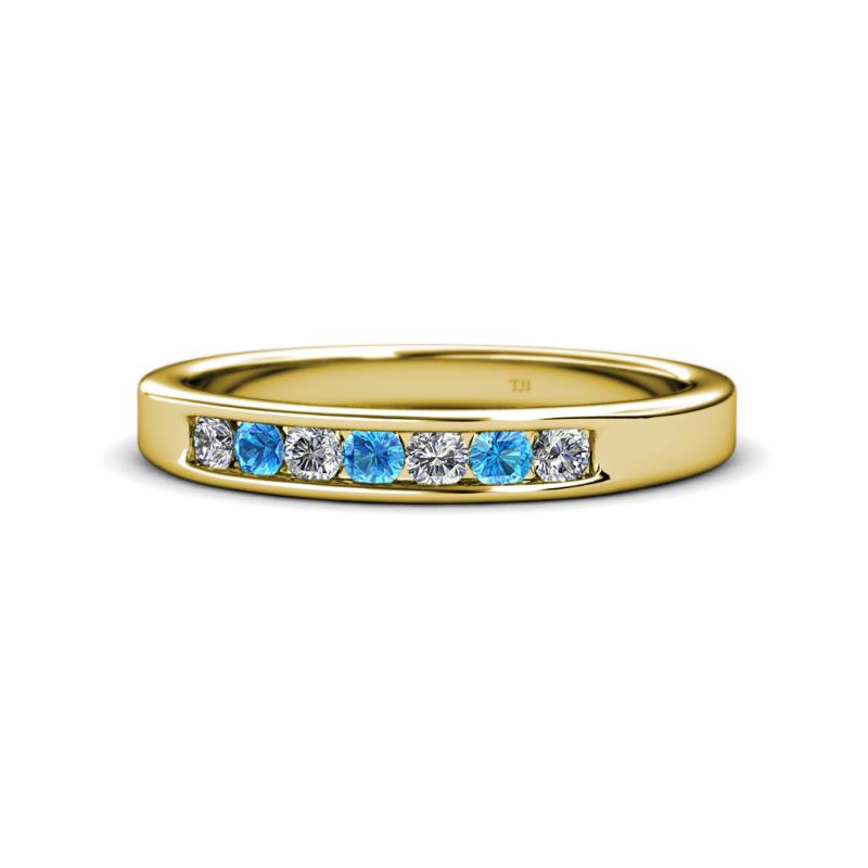 Kathiryn 2.70 mm Blue Topaz and Diamond 7 Stone Wedding Band 