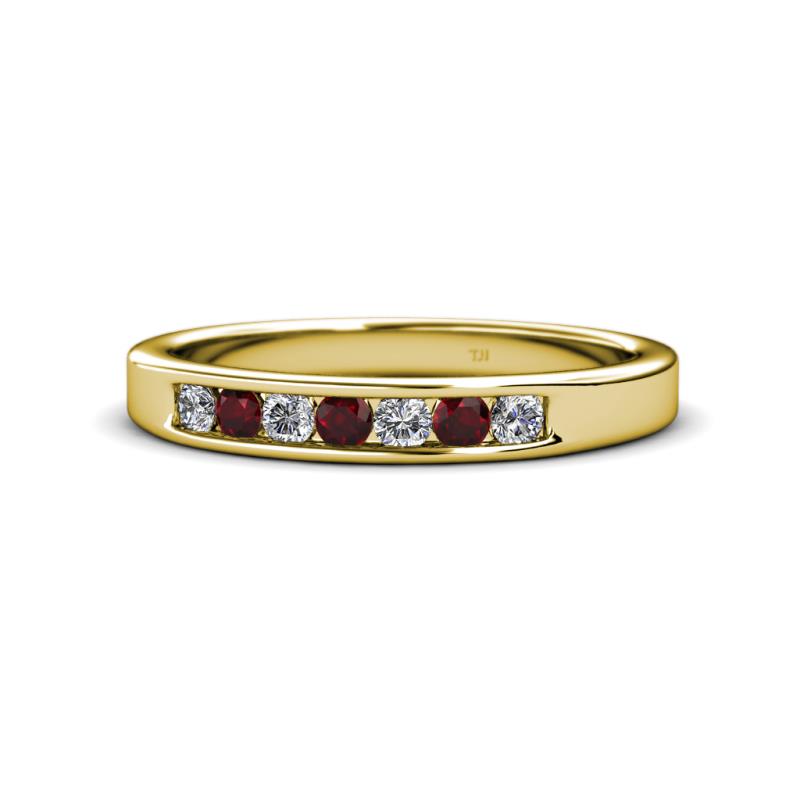 Kathiryn 2.70 mm Red Garnet and Diamond 7 Stone Wedding Band 