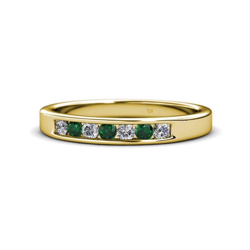 Kathiryn 2.70 mm Emerald and Diamond 7 Stone Wedding Band 