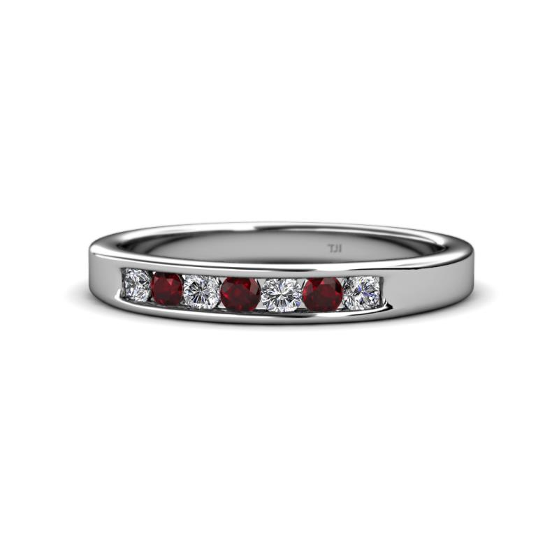 Kathiryn 2.70 mm Red Garnet and Diamond 7 Stone Wedding Band 