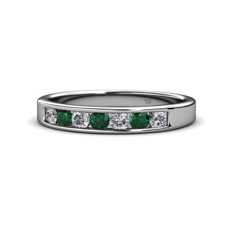 Kathiryn 3.00 mm Emerald and Diamond 7 Stone Wedding Band 