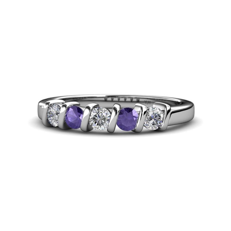 Talia 3.40 mm Iolite and Diamond 5 Stone Wedding Band 