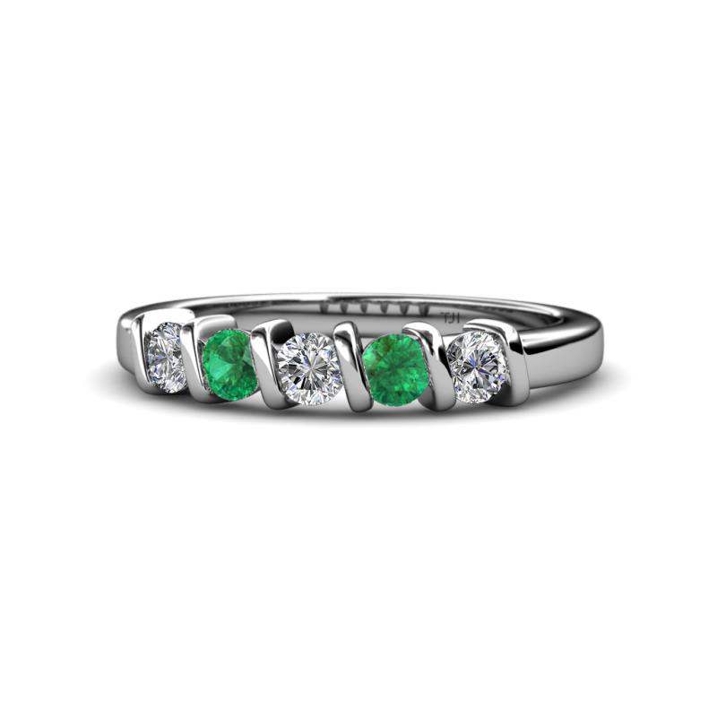 Talia 3.40 mm Emerald and Diamond 5 Stone Wedding Band 