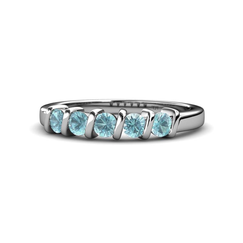 Talia 3.40 mm Aquamarine 5 Stone Wedding Band 