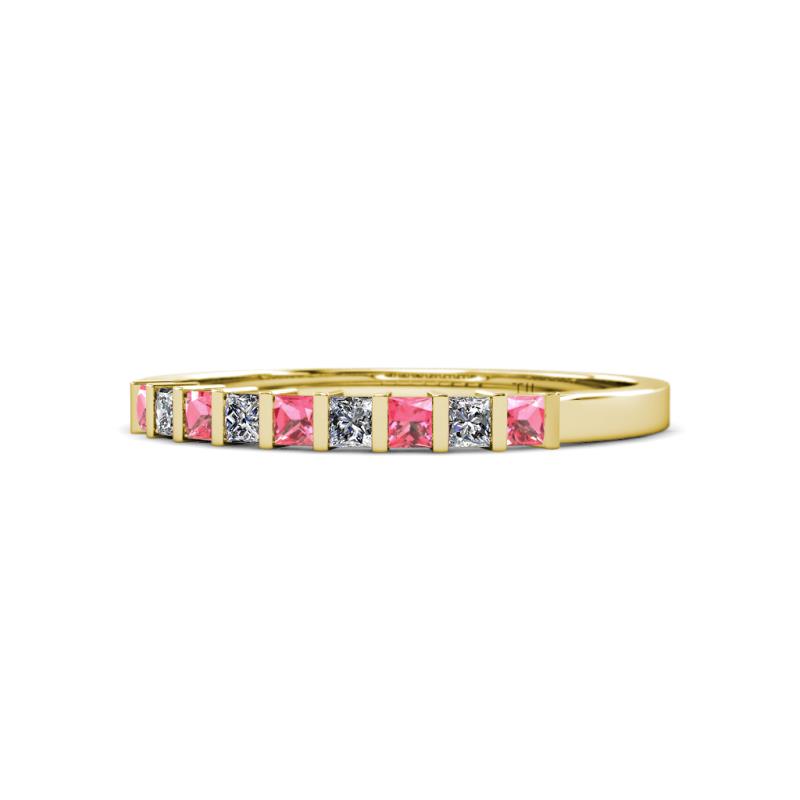 Neria 2.50 mm Pink Tourmaline and Diamond 9 Stone Wedding Band 