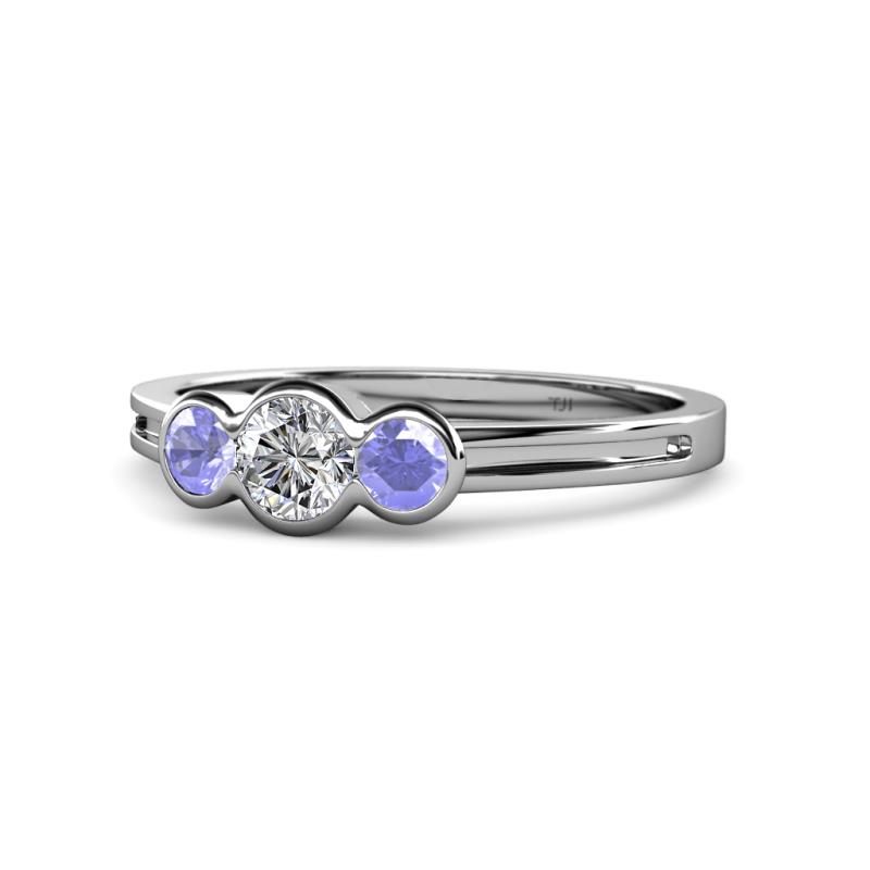 Irina Diamond and Tanzanite Three Stone Engagement Ring 