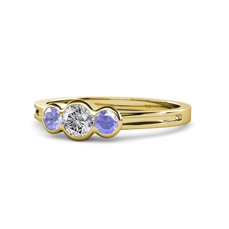 Irina Diamond and Tanzanite Three Stone Engagement Ring 