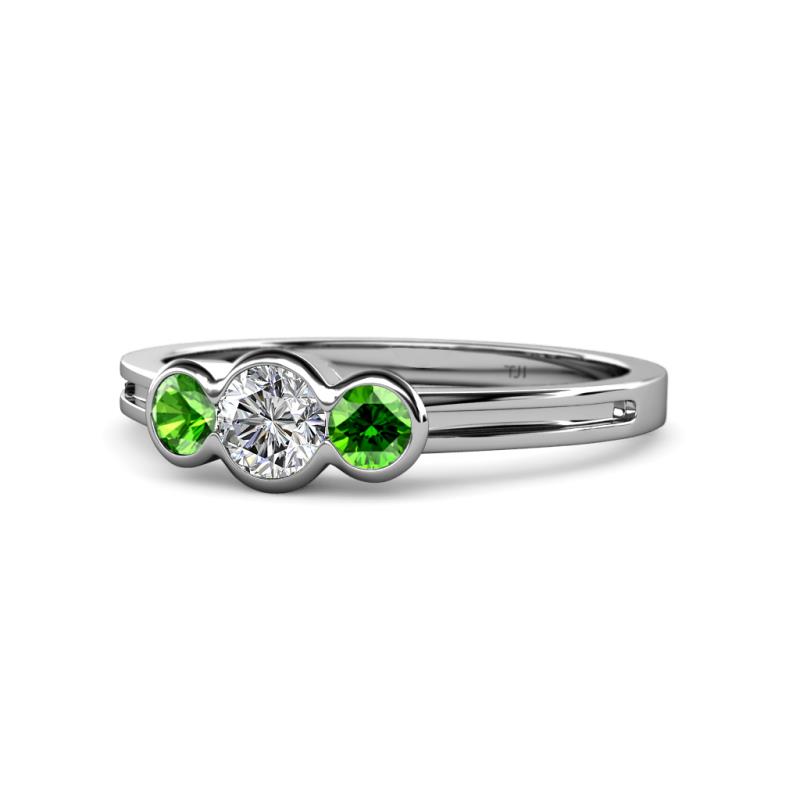 Irina Diamond and Green Garnet Three Stone Engagement Ring 