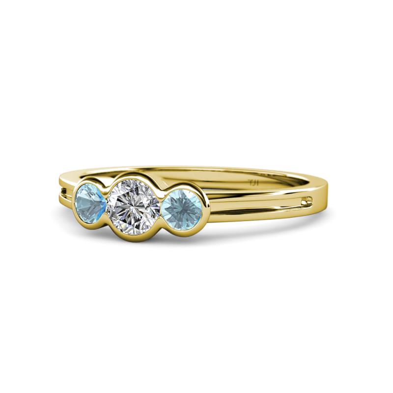 Irina Diamond and Aquamarine Three Stone Engagement Ring 