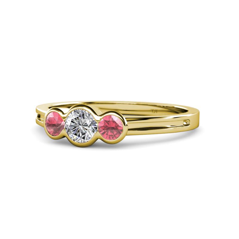 Irina Diamond and Pink Tourmaline Three Stone Engagement Ring 