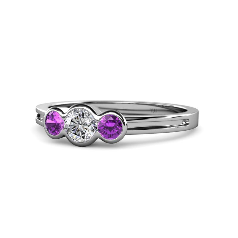 Irina Diamond and Amethyst Three Stone Engagement Ring 