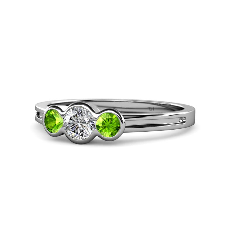 Irina Diamond and Peridot Three Stone Engagement Ring 