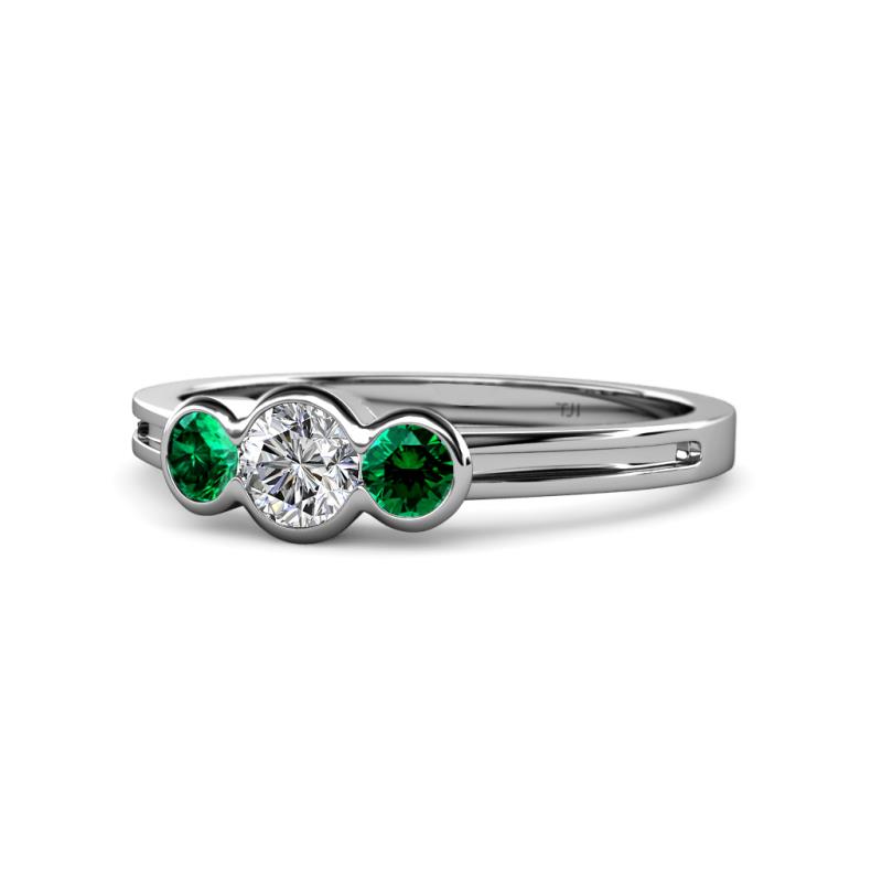 Irina Diamond and Emerald Three Stone Engagement Ring 