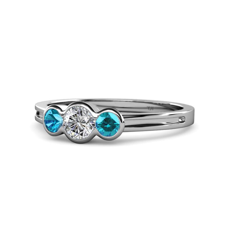Irina Diamond and London Blue Topaz Three Stone Engagement Ring 