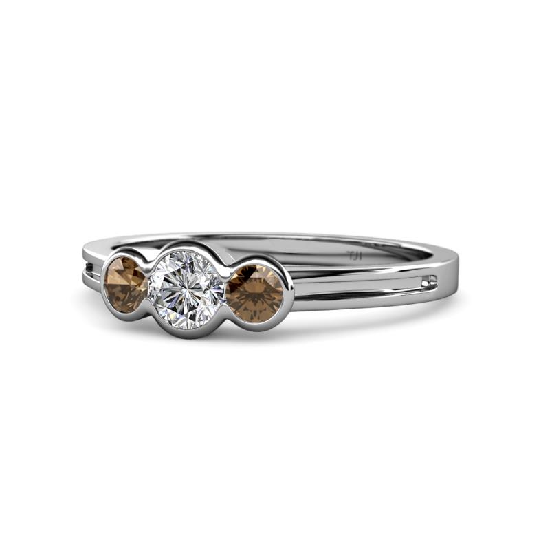 Irina Diamond and Smoky Quartz Three Stone Engagement Ring 