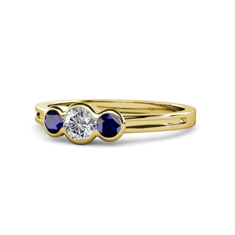 Irina Diamond and Blue Sapphire Three Stone Engagement Ring 