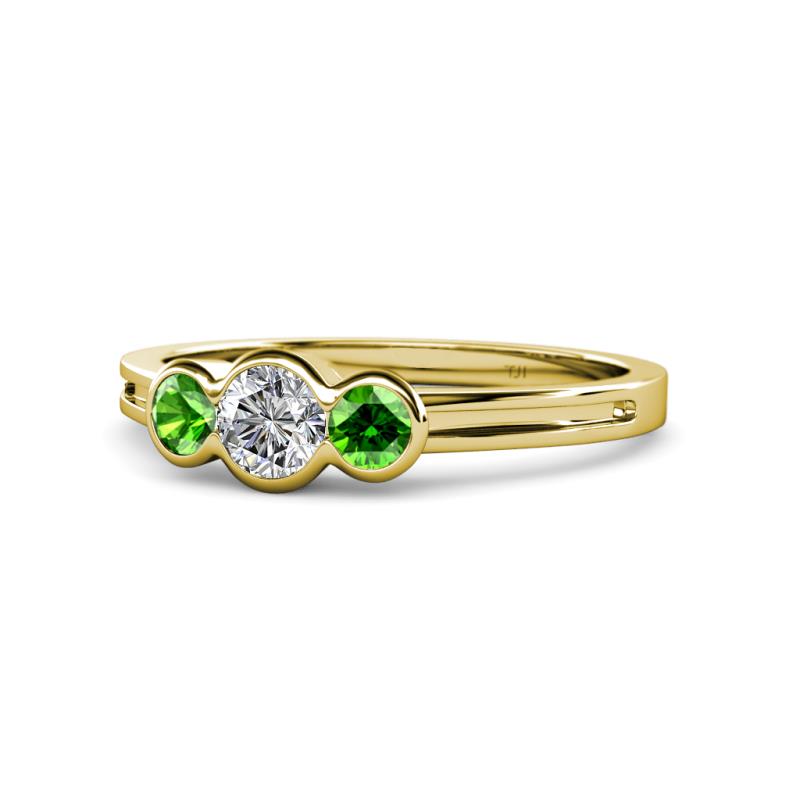 Irina Diamond and Green Garnet Three Stone Engagement Ring 