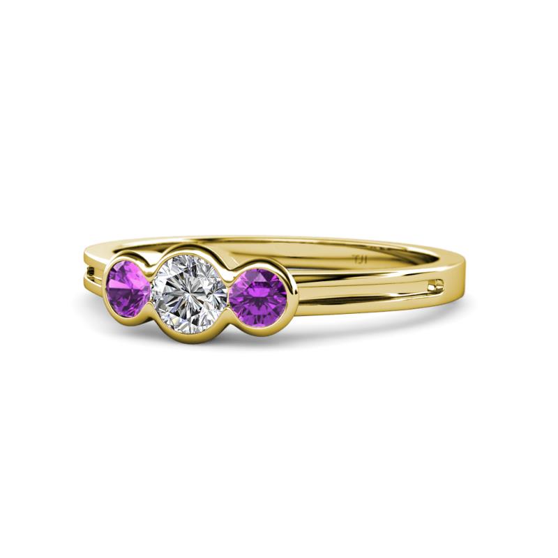 Irina Diamond and Amethyst Three Stone Engagement Ring 