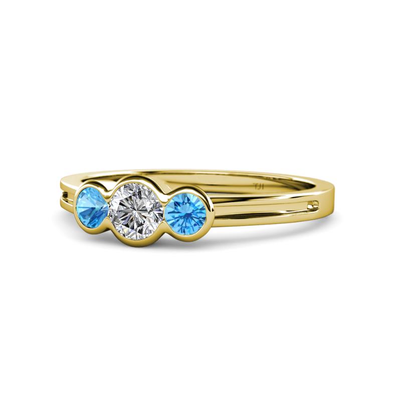 Irina Diamond and Blue Topaz Three Stone Engagement Ring 