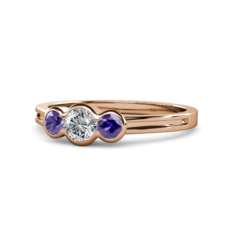 Irina Diamond and Iolite Three Stone Engagement Ring 