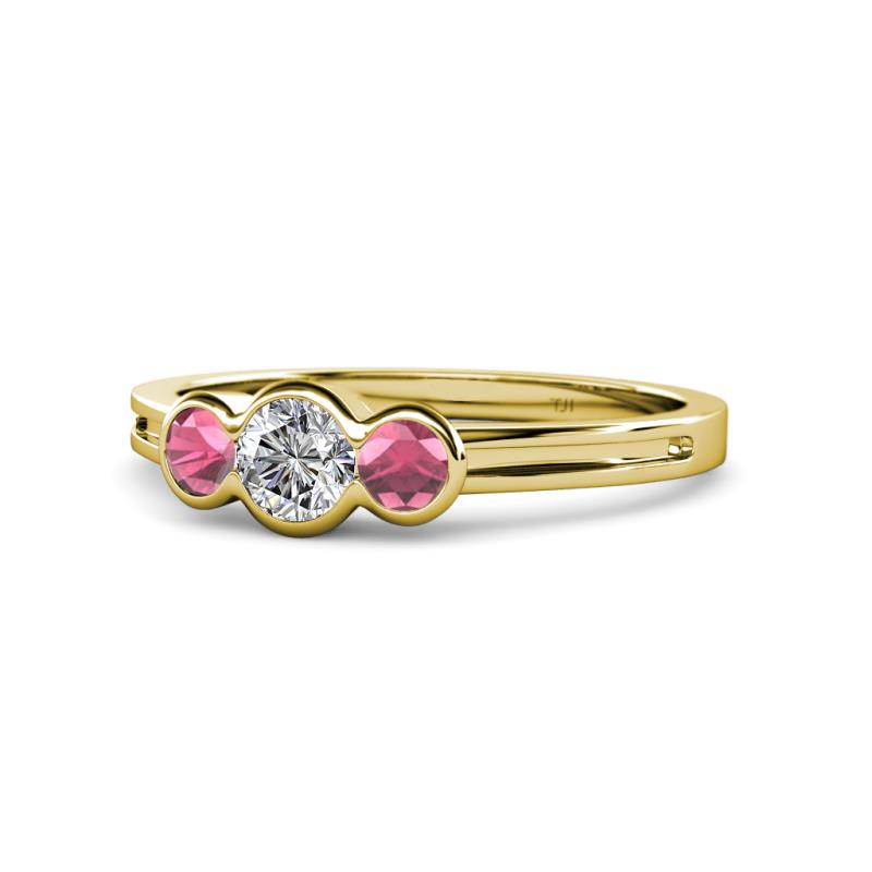 Irina Diamond and Rhodolite Garnet Three Stone Engagement Ring 