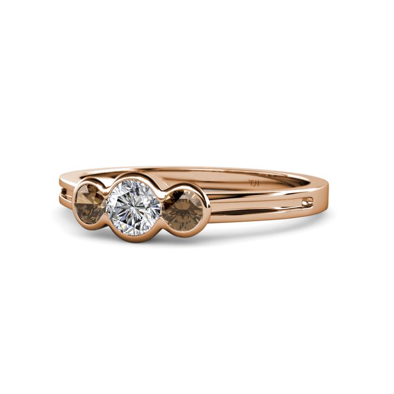 Irina Diamond and Smoky Quartz Three Stone Engagement Ring 