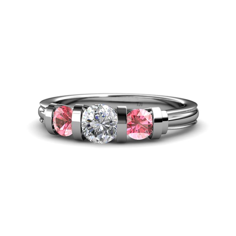 Raea 1.13 ctw Natural Diamond (5.00 mm) With Pink Tourmaline Three Stone Ring  