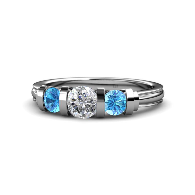Raea 1.04 ctw Natural Diamond (5.00 mm) With Blue Topaz Three Stone Ring  