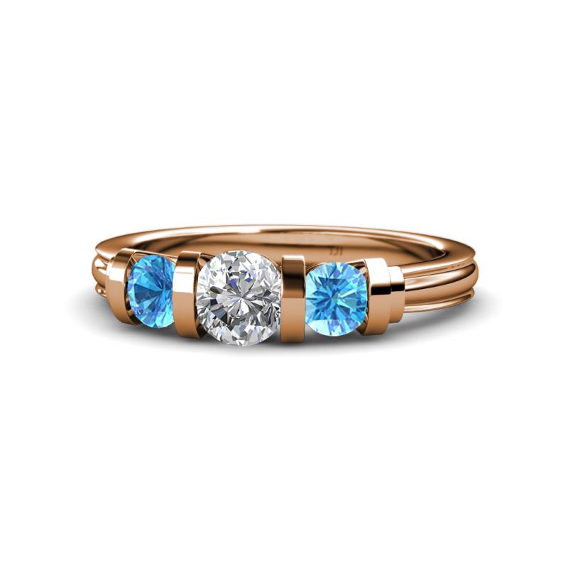 Raea 1.04 ctw Natural Diamond (5.00 mm) With Blue Topaz Three Stone Ring  