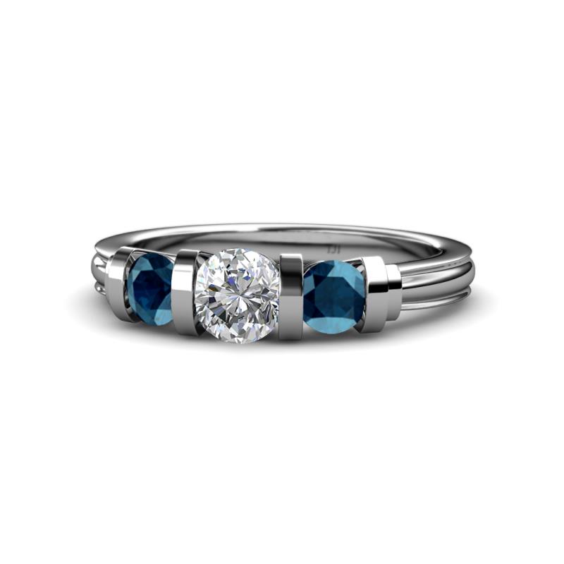 Raea 1.10 ctw Natural Diamond (5.00 mm) With Blue Diamond Three Stone Ring  