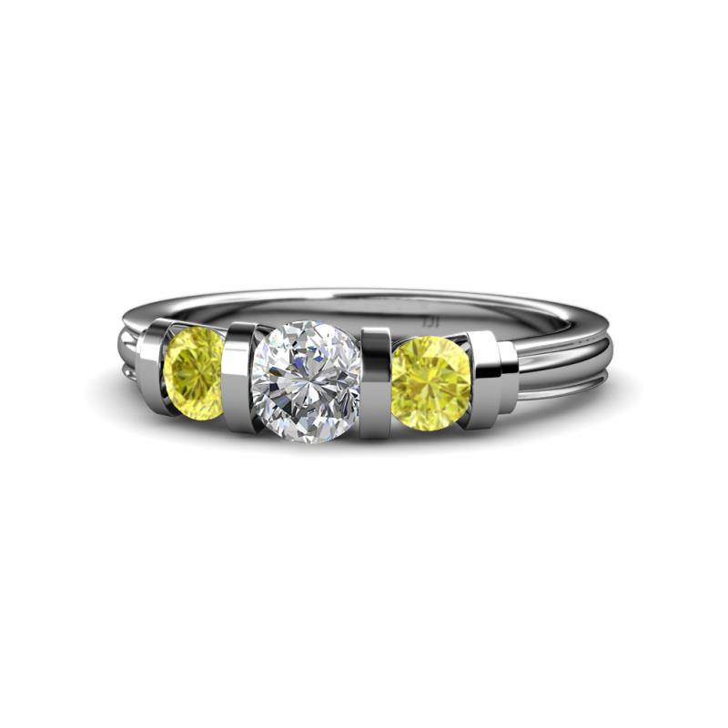 Raea 1.10 ctw Natural Diamond (5.00 mm) With Yellow Diamond Three Stone Ring  