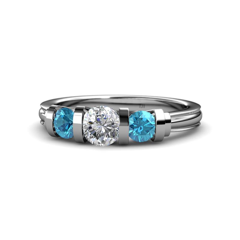 Raea 1.16 ctw Natural Diamond (5.00 mm) With London Blue Topaz Three Stone Ring  