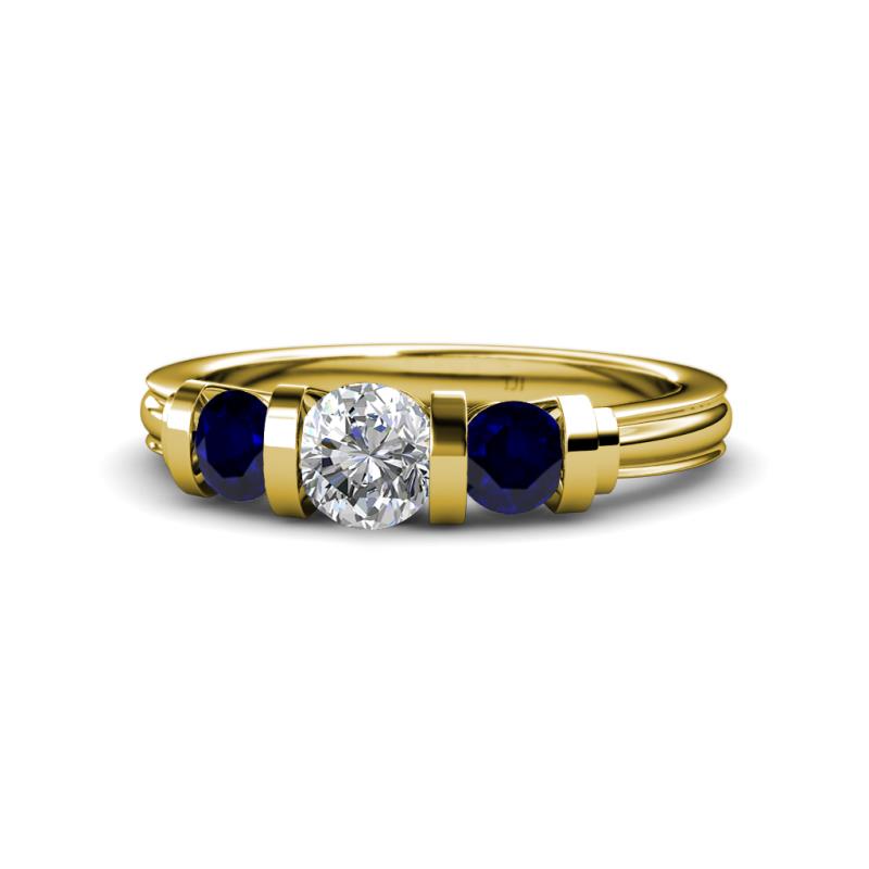 Raea 1.13 ctw Natural Diamond (5.00 mm) With Blue Sapphire Three Stone Ring  