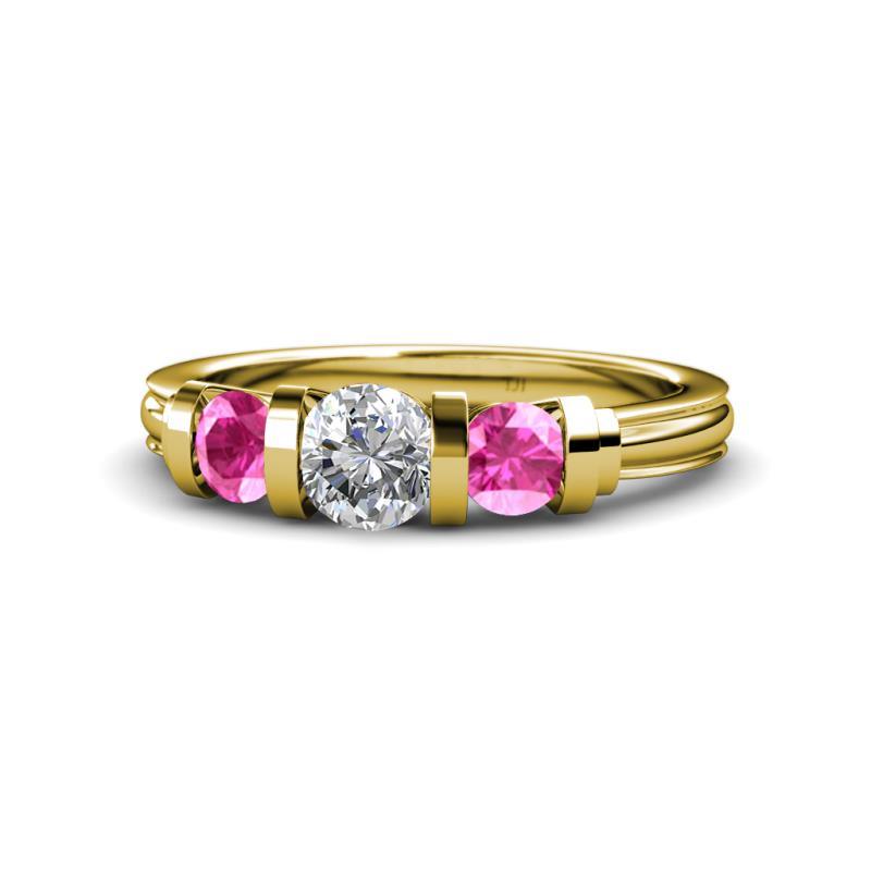 Raea Diamond and Pink Sapphire Three Stone Engagement Ring 