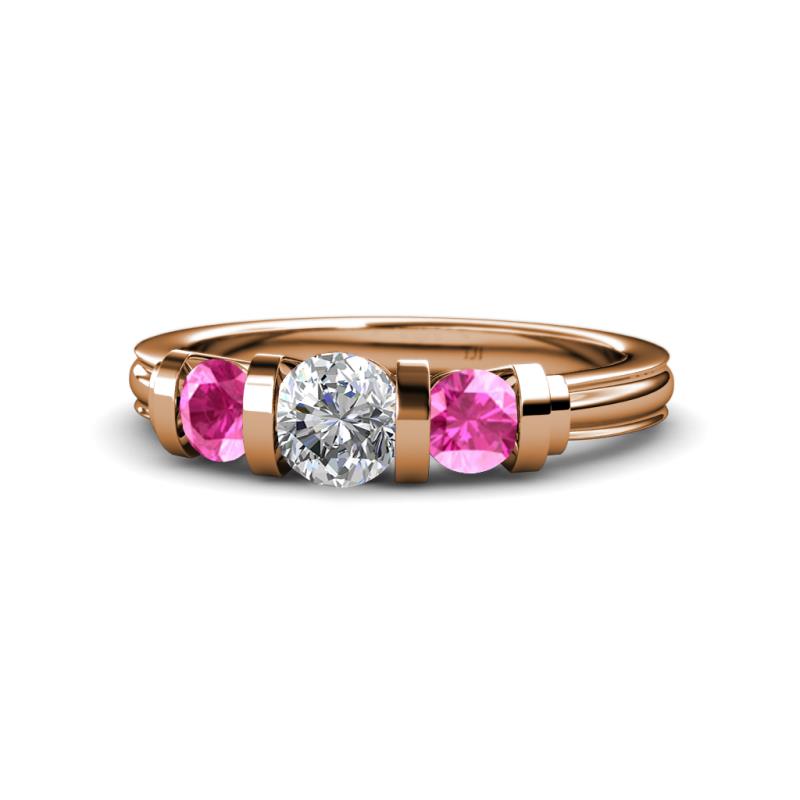Raea 1.13 ctw Natural Diamond (5.00 mm) With Pink Sapphire Three Stone Ring  