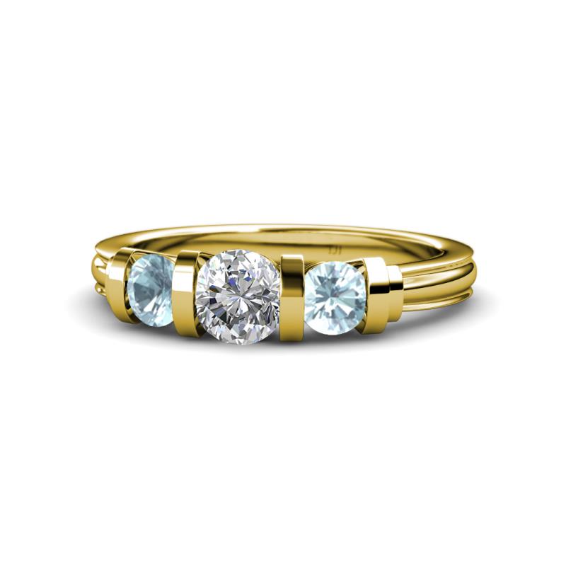 Raea Diamond and Aquamarine Three Stone Engagement Ring 