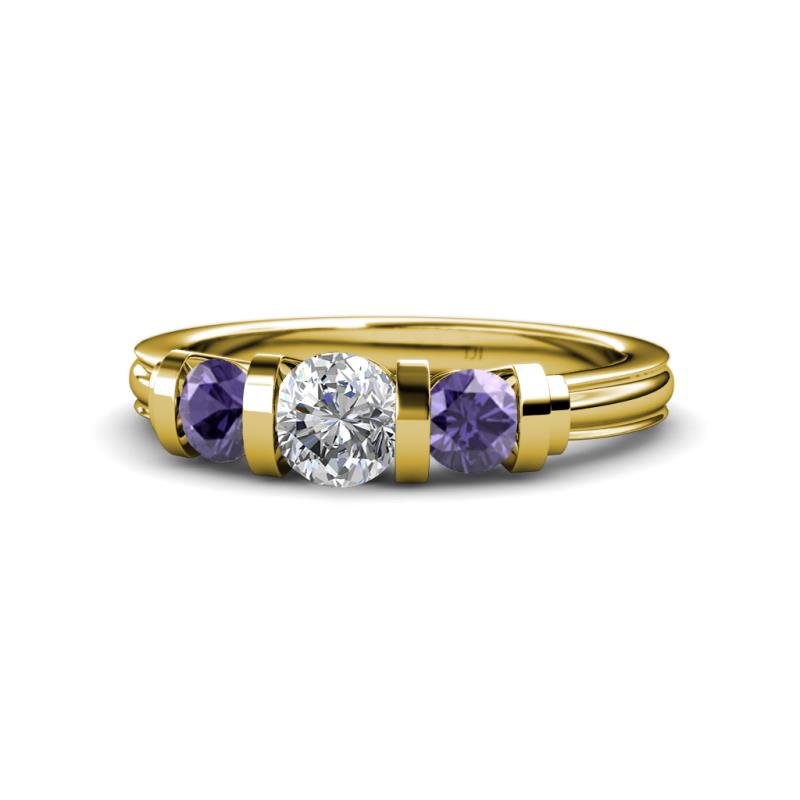 Raea Diamond and Iolite Three Stone Engagement Ring 
