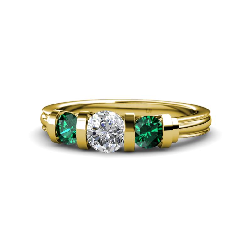 Raea Diamond and Emerald Three Stone Engagement Ring 