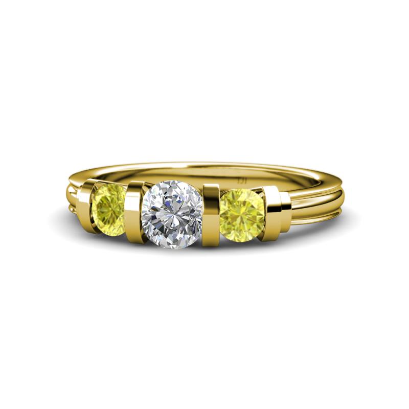 Raea 1.10 ctw Natural Diamond (5.00 mm) With Yellow Diamond Three Stone Ring  