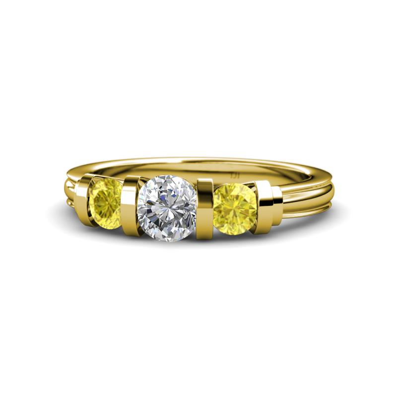 Raea 1.13 ctw Natural Diamond (5.00 mm) With Yellow Sapphire Three Stone Ring  
