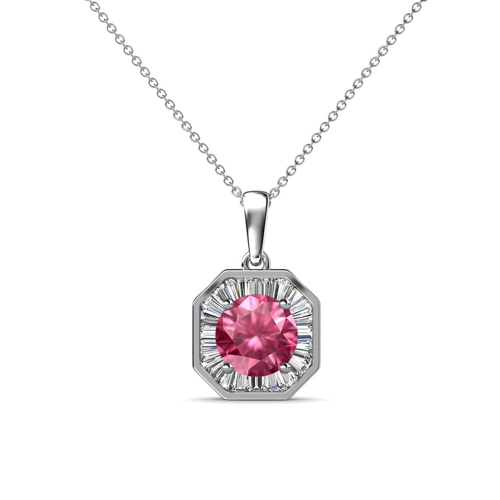 Pink Tourmaline & Diamond Halo Pendant Necklace 14K Yellow Gold