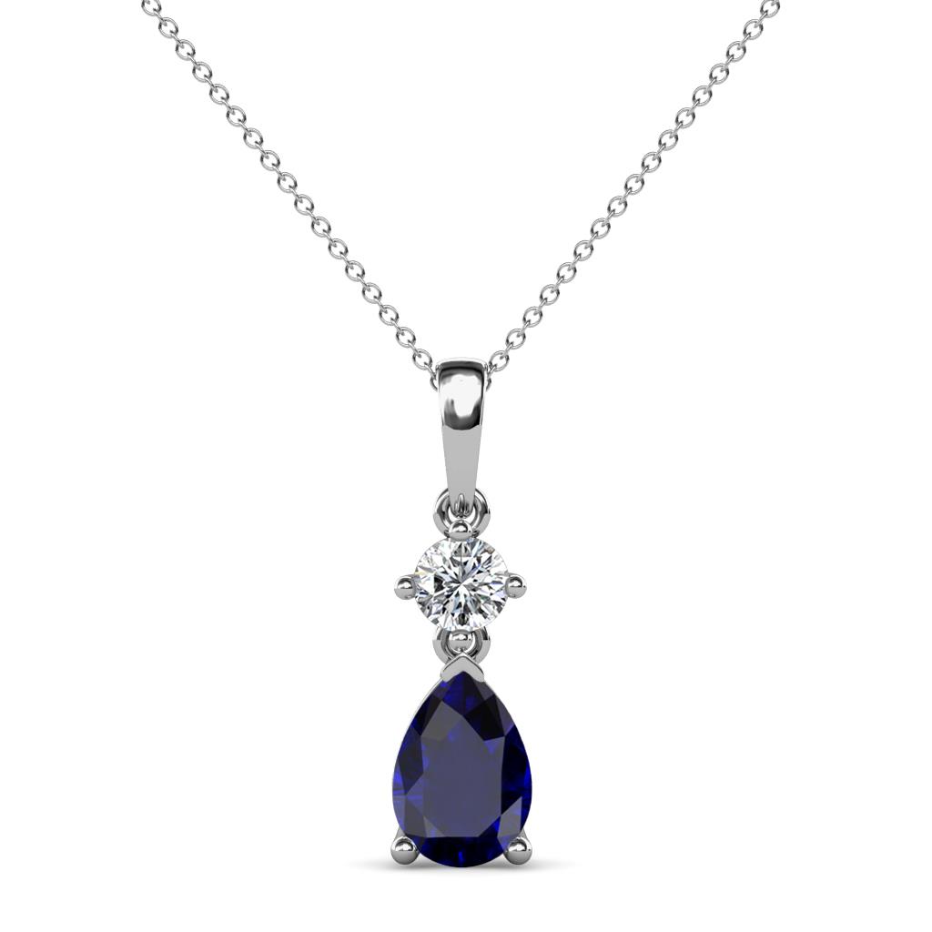 Zaila Pear Cut Blue Sapphire and Diamond Two Stone Pendant 