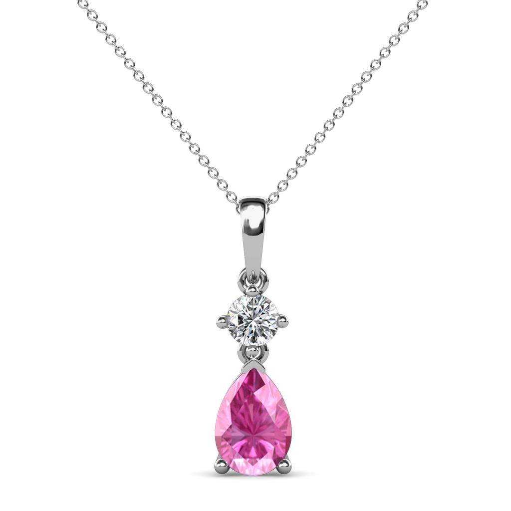 Zaila Pear Cut Pink Sapphire and Diamond Two Stone Pendant 