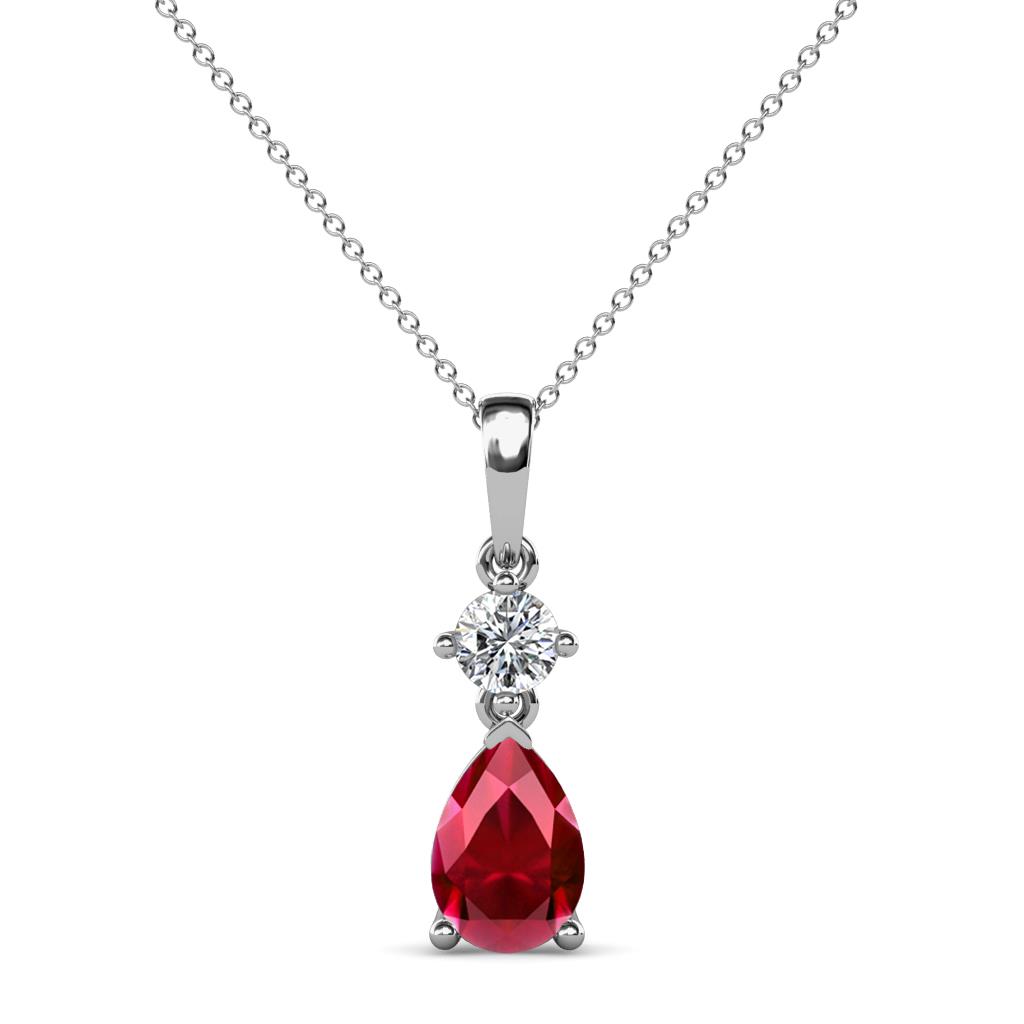 Zaila Pear Cut Ruby and Diamond Two Stone Pendant 