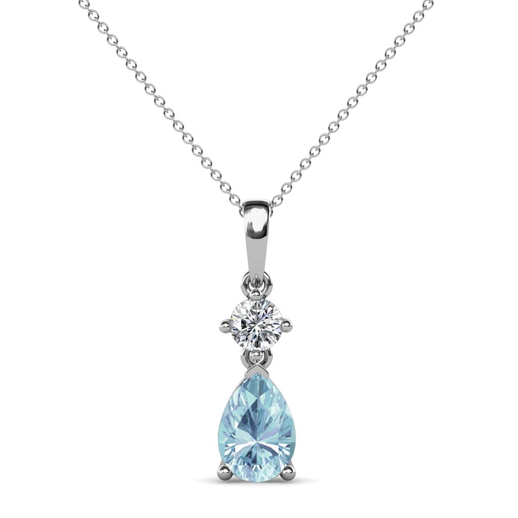 Zaila Pear Cut Aquamarine and Diamond Two Stone Pendant 