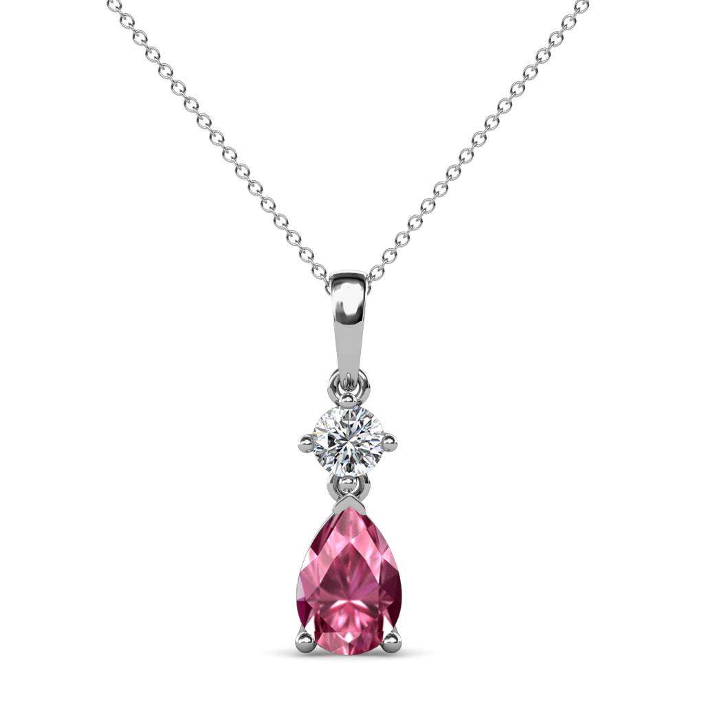 Zaila Pear Cut Pink Tourmaline and Diamond Two Stone Pendant 